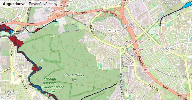 Augustinova - záplavové mapy stoleté vody