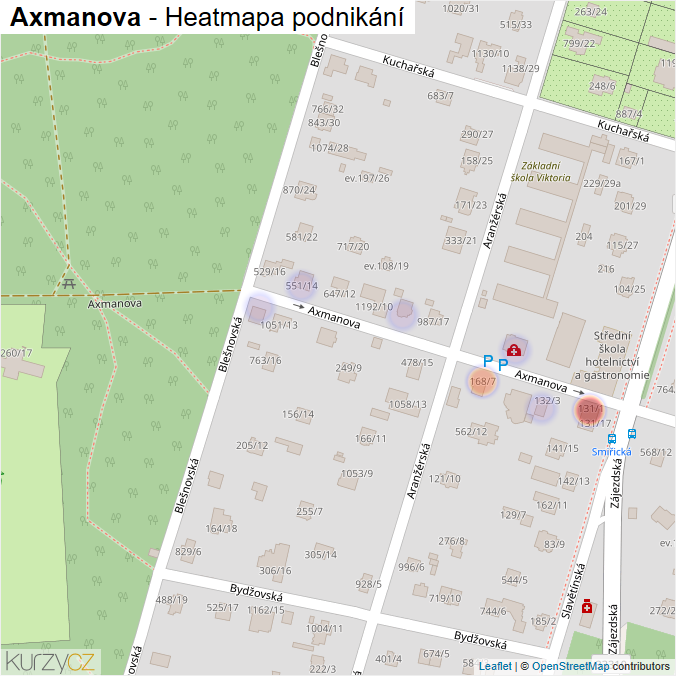 Mapa Axmanova - Firmy v ulici.