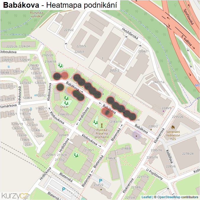 Mapa Babákova - Firmy v ulici.
