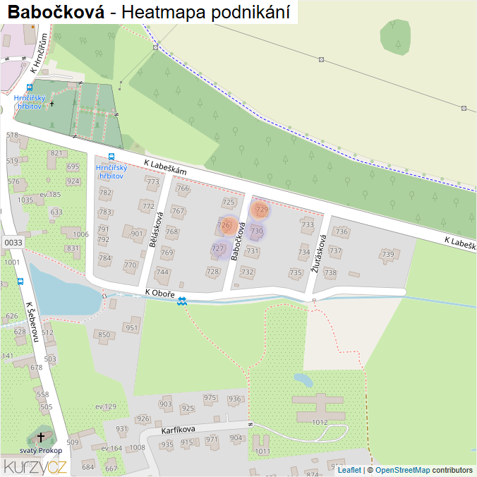 Mapa Babočková - Firmy v ulici.