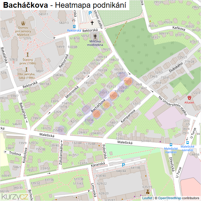 Mapa Bacháčkova - Firmy v ulici.