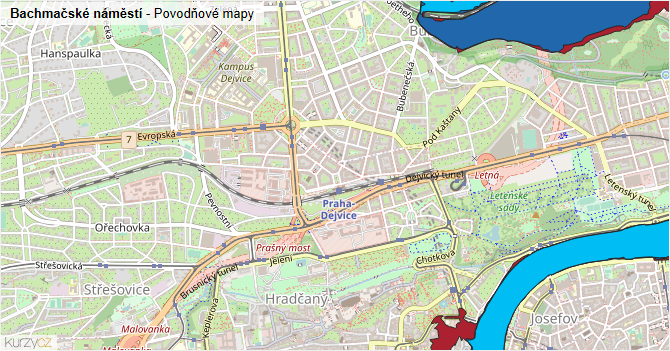 Bachmačské náměstí - záplavové mapy stoleté vody