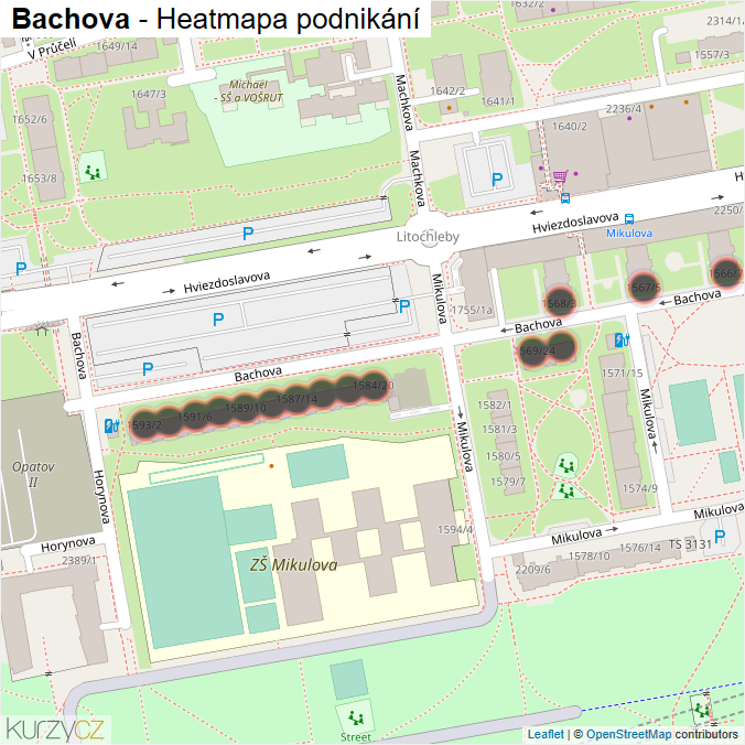 Mapa Bachova - Firmy v ulici.