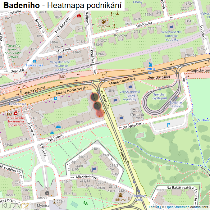 Mapa Badeniho - Firmy v ulici.