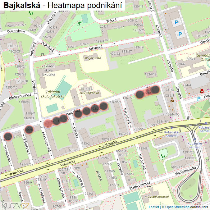 Mapa Bajkalská - Firmy v ulici.