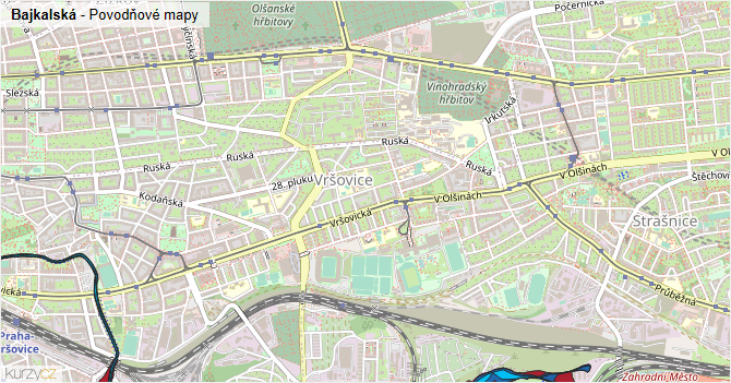 Bajkalská - záplavové mapy stoleté vody