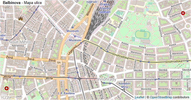 Balbínova - mapa ulice