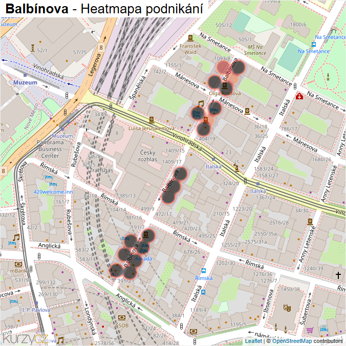 Mapa Balbínova - Firmy v ulici.