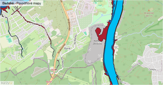 Baňská - záplavové mapy stoleté vody