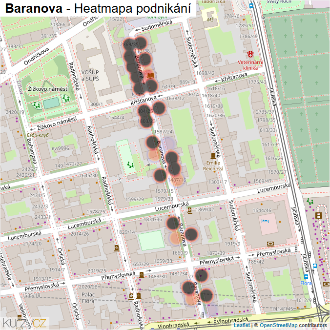 Mapa Baranova - Firmy v ulici.