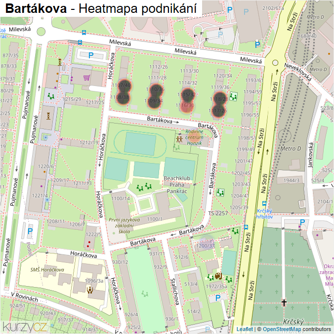 Mapa Bartákova - Firmy v ulici.
