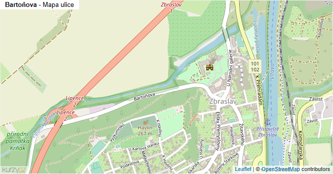 Bartoňova - mapa ulice