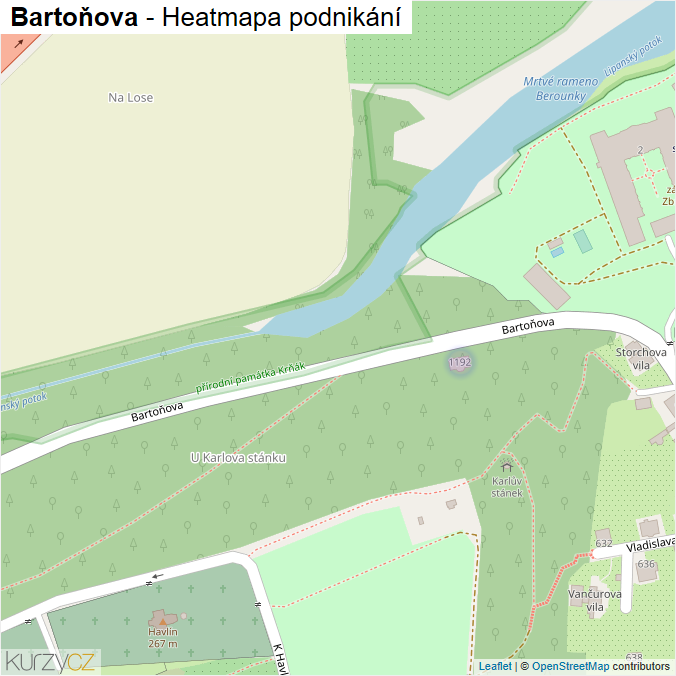 Mapa Bartoňova - Firmy v ulici.