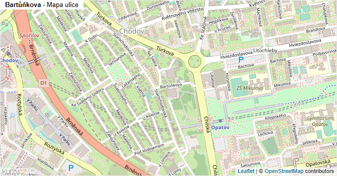 Bartůňkova - mapa ulice