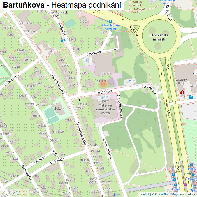 Mapa Bartůňkova - Firmy v ulici.