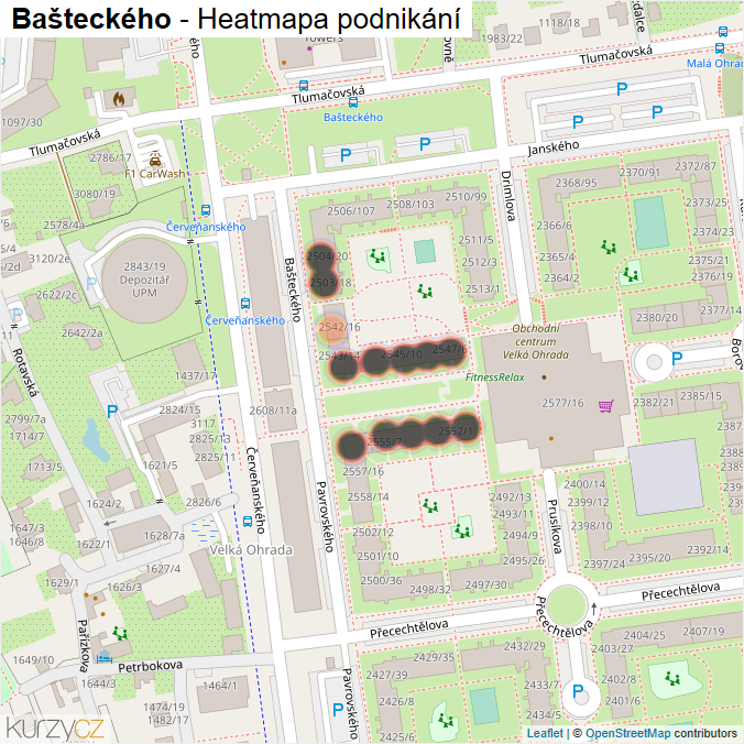 Mapa Bašteckého - Firmy v ulici.