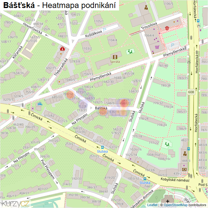Mapa Bášťská - Firmy v ulici.