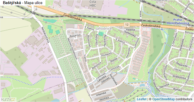 Baštýřská - mapa ulice