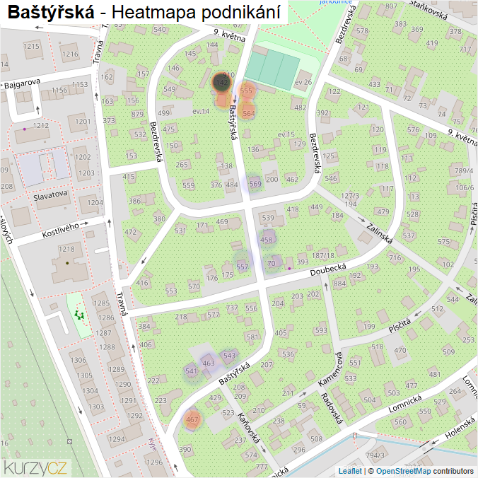 Mapa Baštýřská - Firmy v ulici.