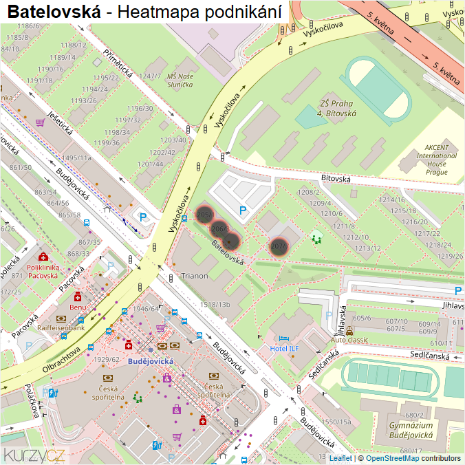 Mapa Batelovská - Firmy v ulici.