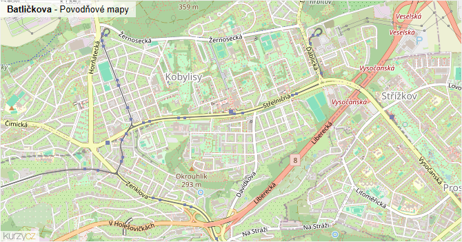 Batličkova - záplavové mapy stoleté vody