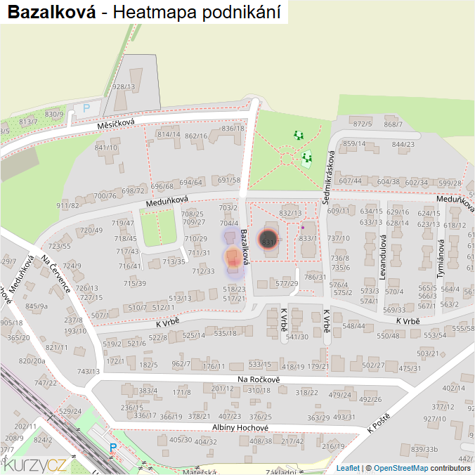 Mapa Bazalková - Firmy v ulici.
