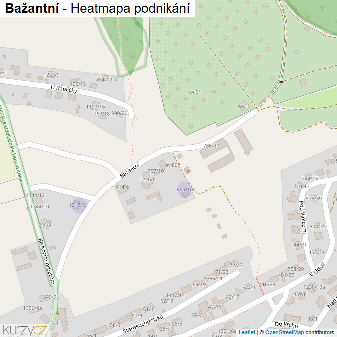 Mapa Bažantní - Firmy v ulici.