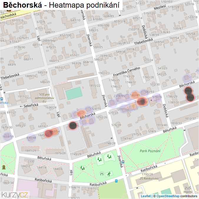 Mapa Běchorská - Firmy v ulici.