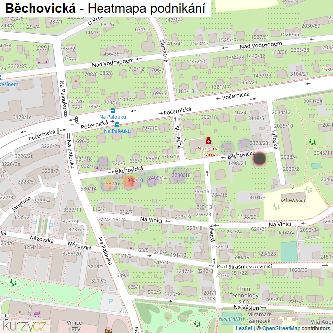 Mapa Běchovická - Firmy v ulici.