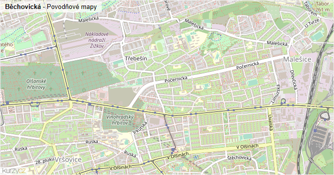 Běchovická - záplavové mapy stoleté vody