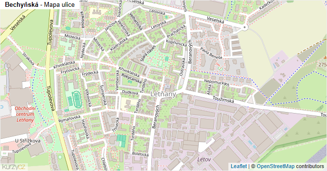 Bechyňská - mapa ulice