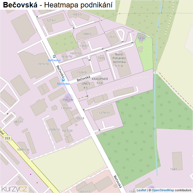 Mapa Bečovská - Firmy v ulici.