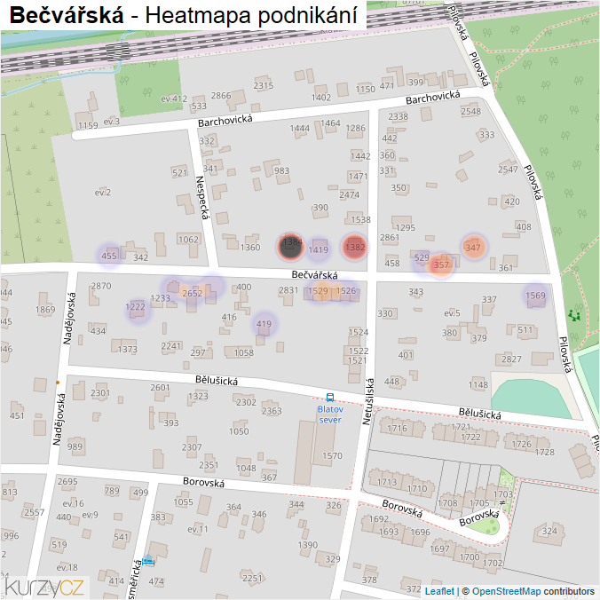 Mapa Bečvářská - Firmy v ulici.