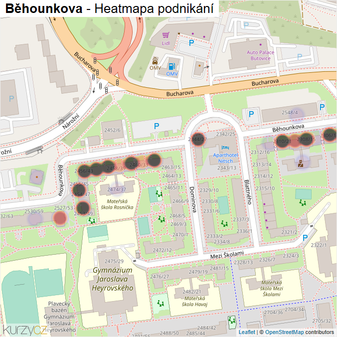 Mapa Běhounkova - Firmy v ulici.