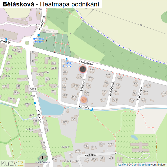 Mapa Bělásková - Firmy v ulici.