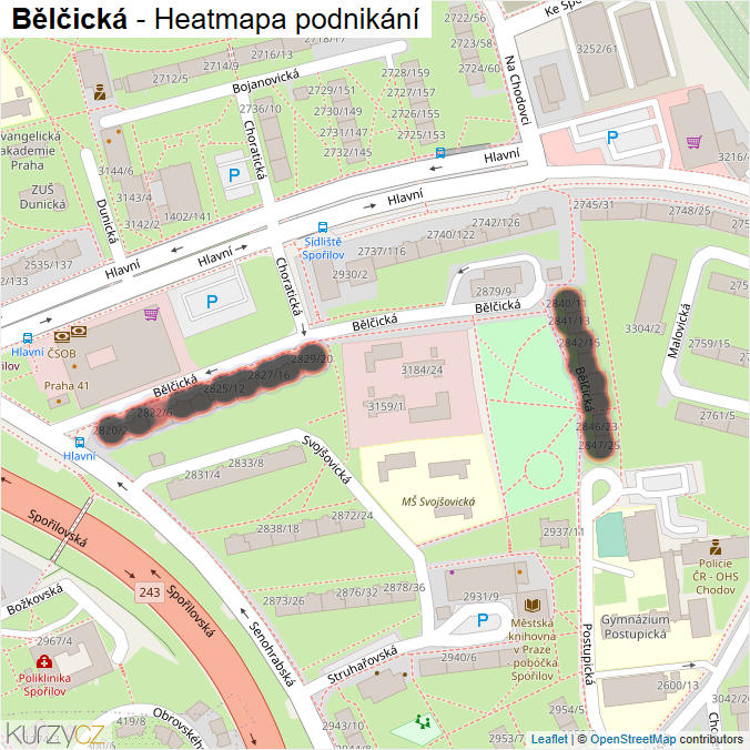 Mapa Bělčická - Firmy v ulici.