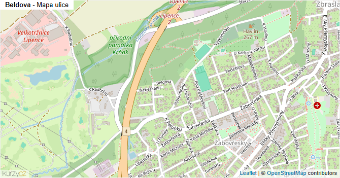 Beldova - mapa ulice