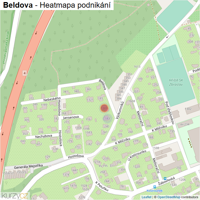 Mapa Beldova - Firmy v ulici.