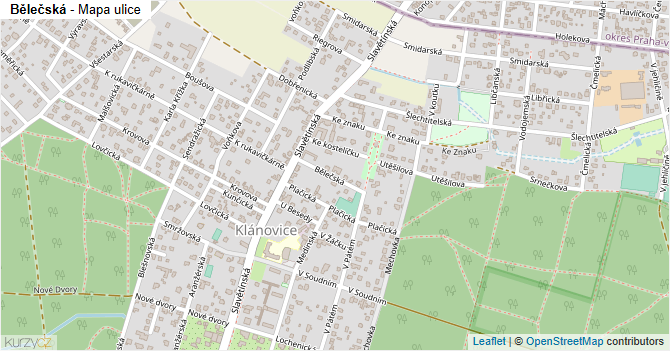 Bělečská - mapa ulice
