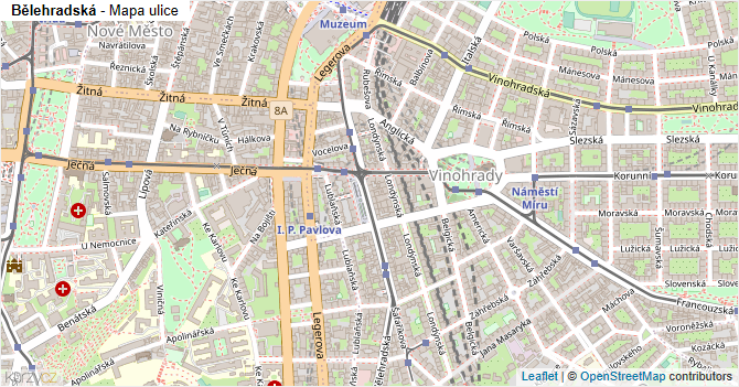 Bělehradská - mapa ulice