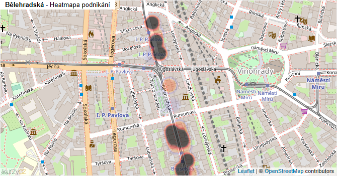 Bělehradská - mapa podnikání