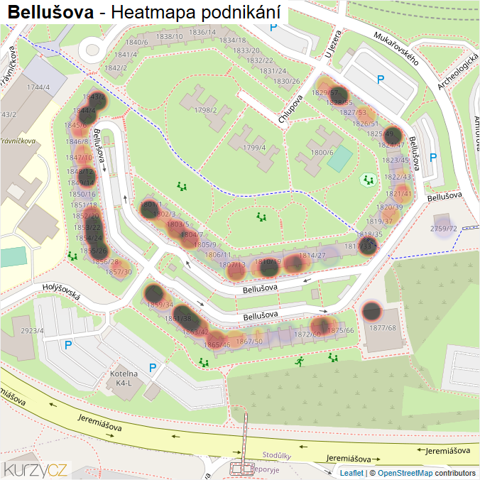 Mapa Bellušova - Firmy v ulici.