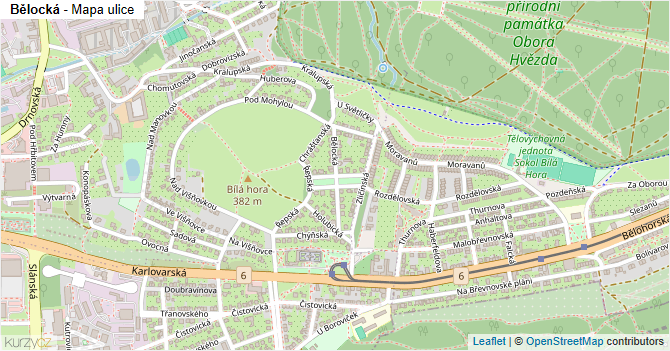 Bělocká - mapa ulice