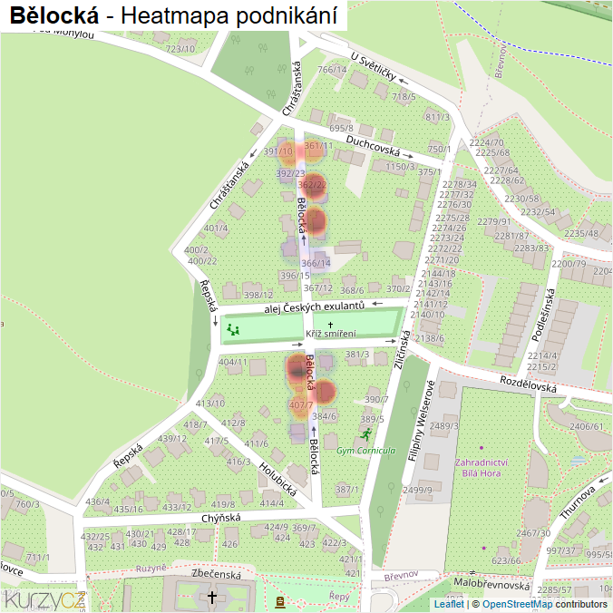 Mapa Bělocká - Firmy v ulici.