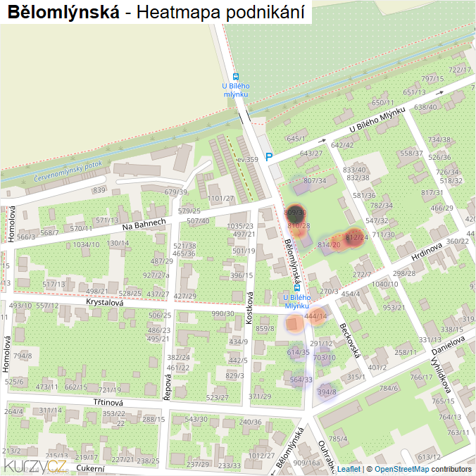 Mapa Bělomlýnská - Firmy v ulici.