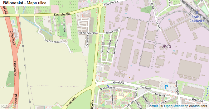 Běloveská - mapa ulice
