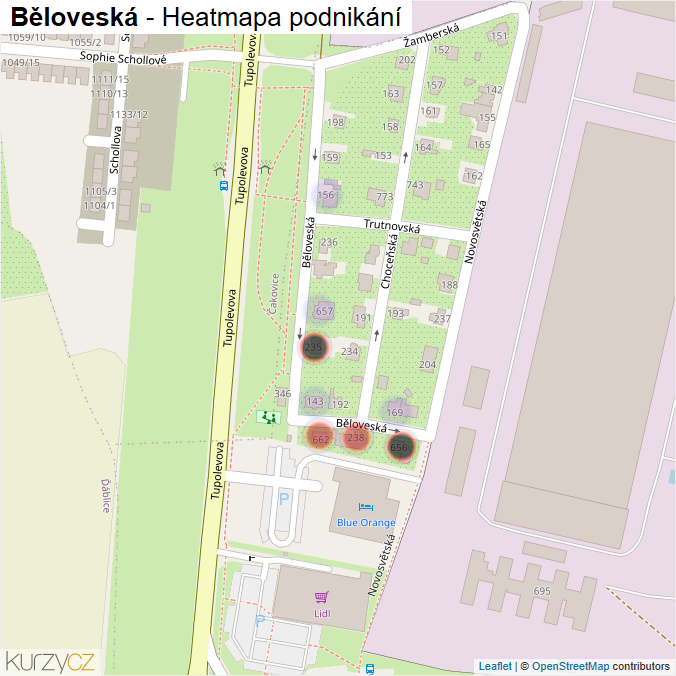 Mapa Běloveská - Firmy v ulici.