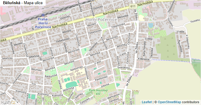 Běluňská - mapa ulice