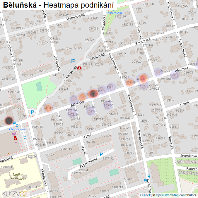 Mapa Běluňská - Firmy v ulici.