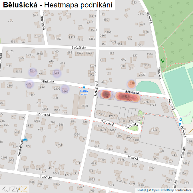 Mapa Bělušická - Firmy v ulici.
